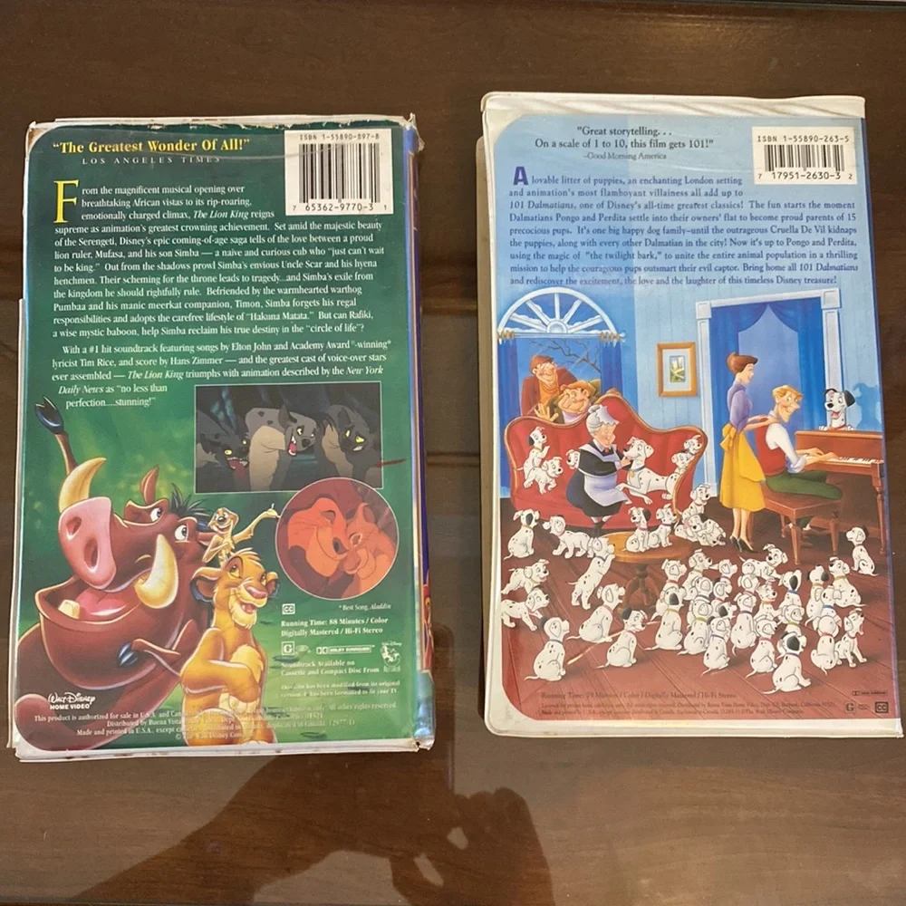 The Lion King VHS and 101 Dalmatians VHS